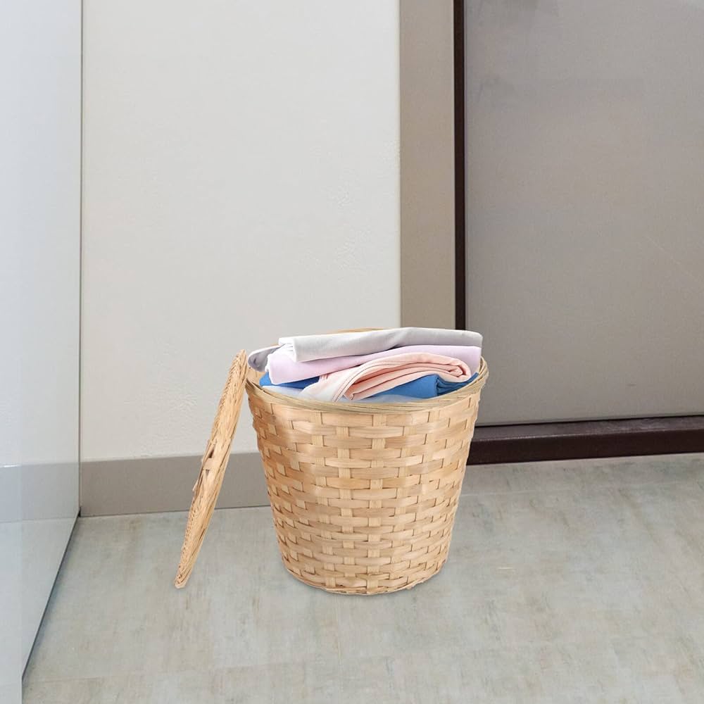 Amazon | Zerodeko 籐 ゴミ 缶 丸 竹 ゴミ バスケット 蓋付き 籐